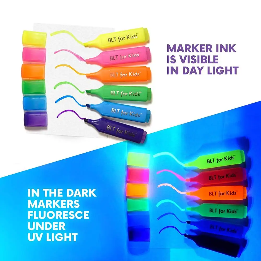 Spy Pen Black Light UV LED Party Kit - 9 Spy Pens 3 Unique Invisible Ink Colors to Light up with UV Flash Lights - 6 Fluorescent