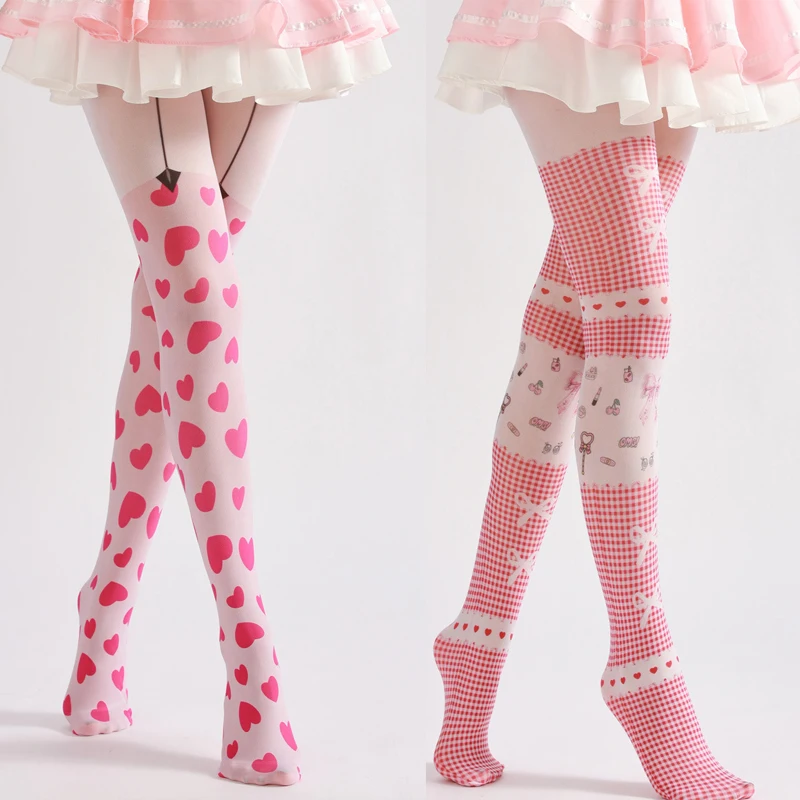 Novelty sweet bow lolita Leggings tights hosiery 50 Denier cute kawaii silk sheer stockings heart patterned pantyhose for girls
