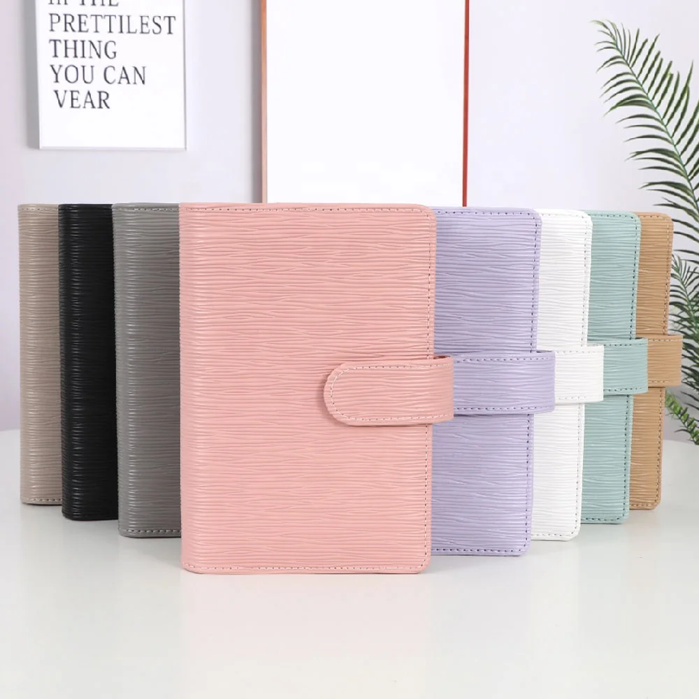 Hongbo Best Selling 20 Colored A6 Embossed Saffiano Epi Leather 30MM Gold Ring Budget Binder with Fly Leaf of Pen Loop Available