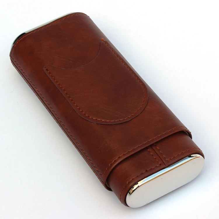 newest cigars portable leather classic brown pocket  leather cigar holder case with logo