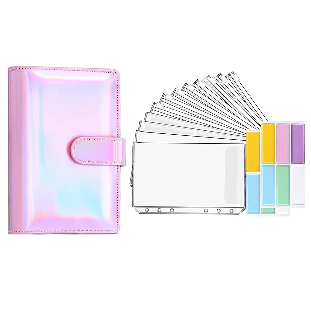 LABON A6 Binder Budget Planner Notebook Covers Folder A6 Size 6 Hole Binder Pockets Plastic Binder Zipper Money Saving Envelope