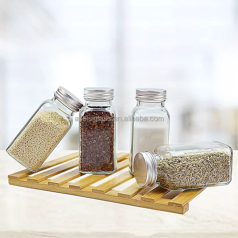 Wholesale 100ml Salt Spice Bottle Pepper Container 4oz Square Spice Jar Glass