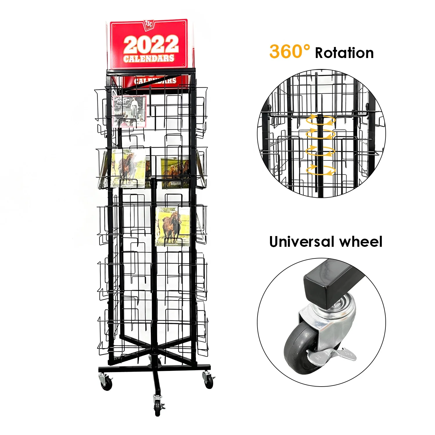 Spinning Book Shop Metal Wire 40 Pocket Book Rack post calendar comic book Brochure magazine greeting card display stand rack