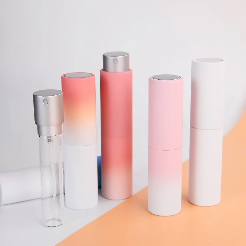 Empty gradient pink color blue color 8 ml 10 ml oral spray bottle refillable travel size twist aluminum atomizer perfume bottles