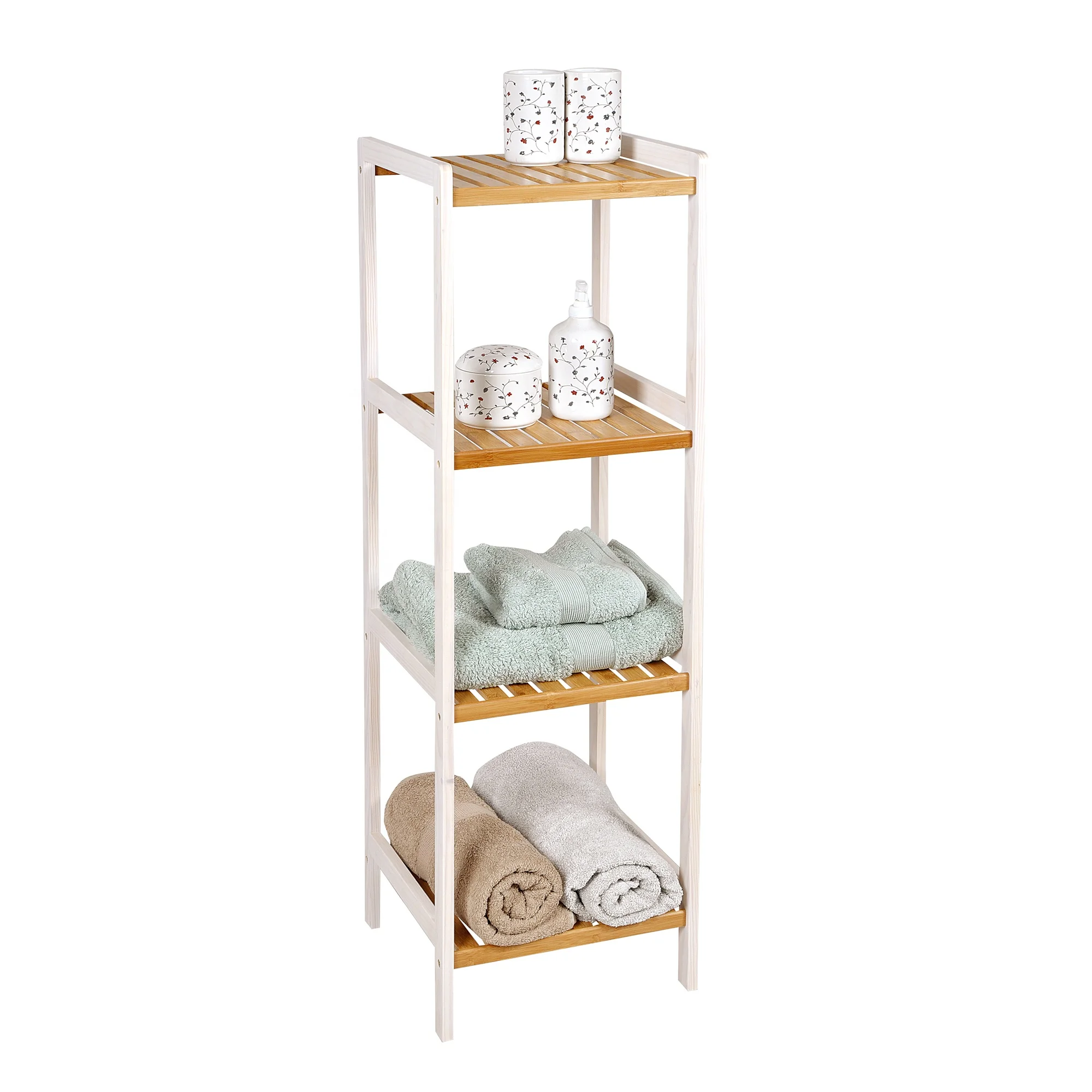 Elegant living room wooden storage holders & bamboo corner shelf racks