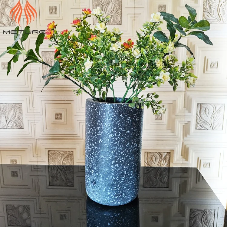 High Cylindrical grey Terrazzo style cement flower pot