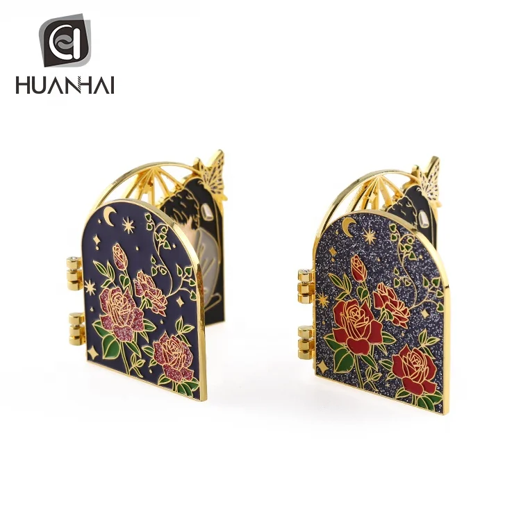 custom promotional gifts metal hinge hard enamel pin with hinge
