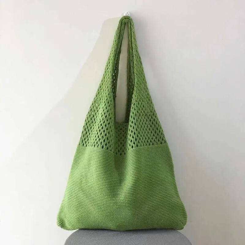 Knitted Shoulder Tote Bag Large Crochet Beach Bag Aesthetic Tote Handbags for Women