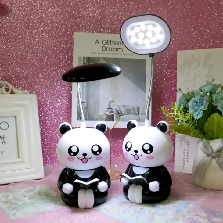 3 Color Modes Cartoon Panda LED Night Light Table Lamp Eye Protection Reading Bedroom Chargeable Lamp