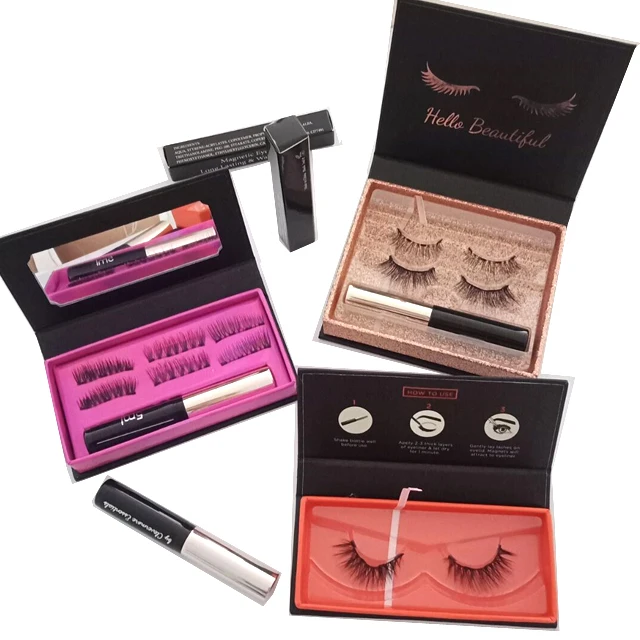 
Factory price 3D silk lashes private label eyeliner false eye lash magnetic eyelashes 