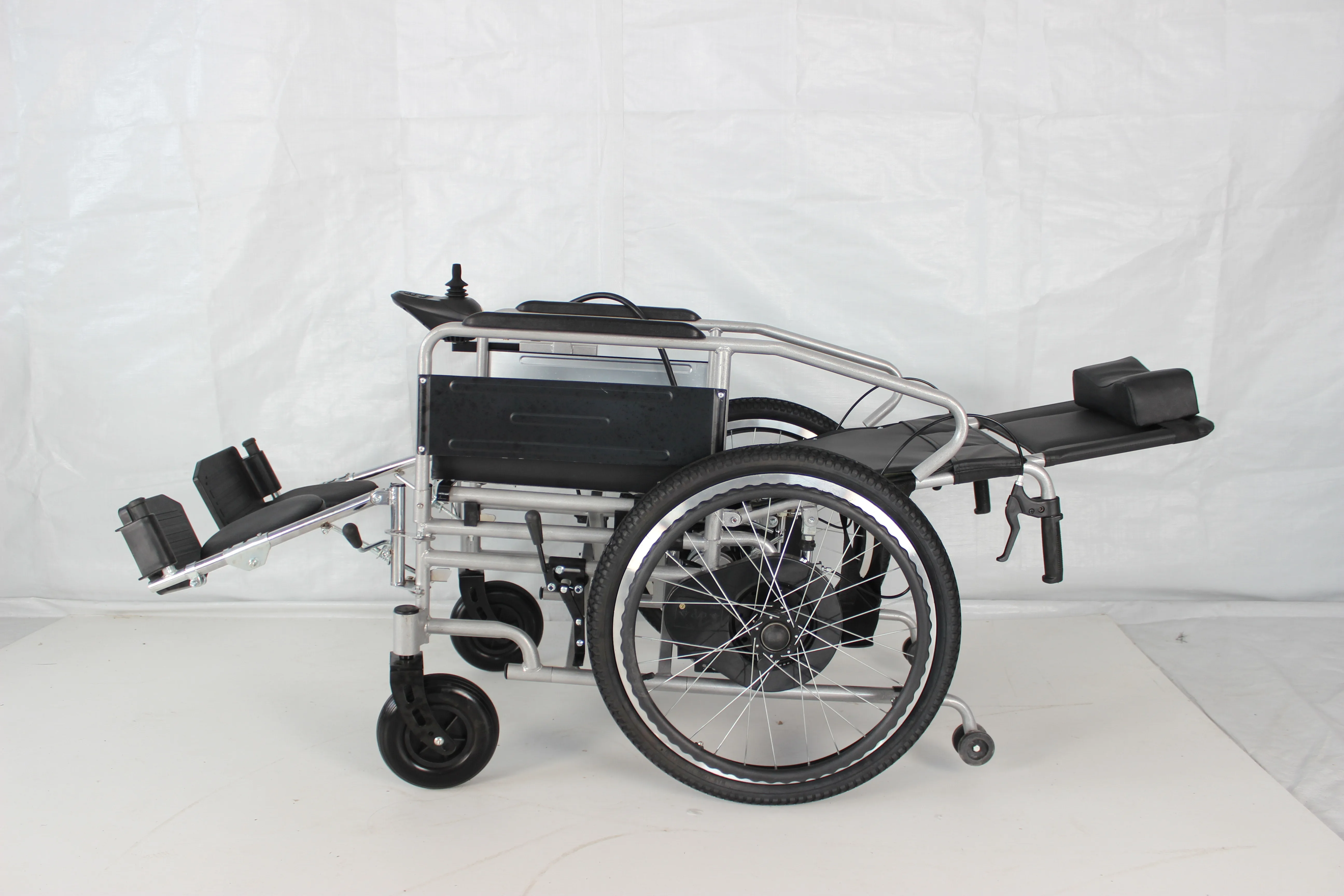 electric wheelchair high backrest moved both electrically  manually dual motor drive electronic brake system folding wheelchair