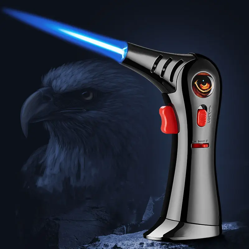 Hawk Mouth Windproof Straight Blue Flame Jet Flame Butane Torch Lighter Windproof Refillable Kitchen Lighter With Safety Lock