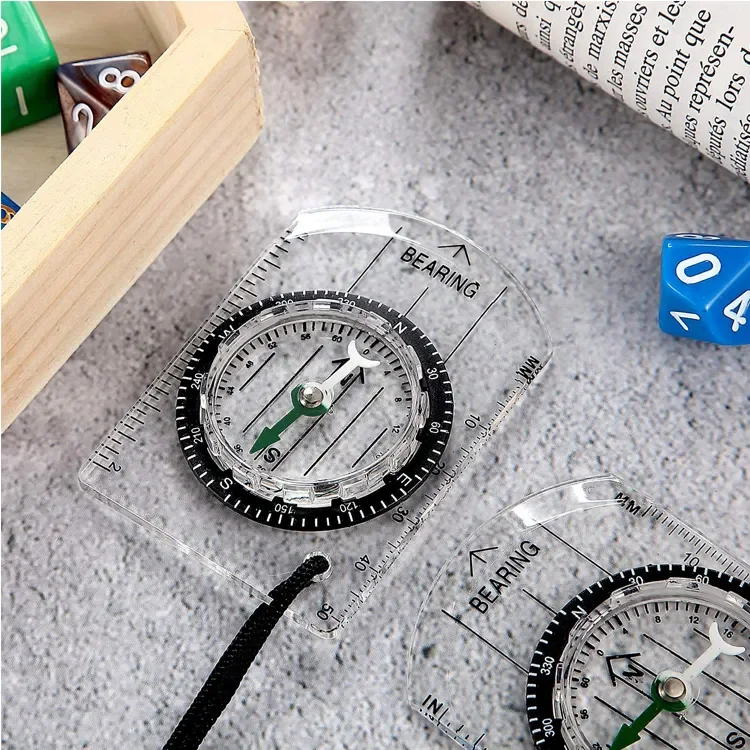 Outdoor Plexiglass Map Scale Luminous Directional Multifunctional Ruler(cm/inch) Compass Camping Gear Hiking Accessories
