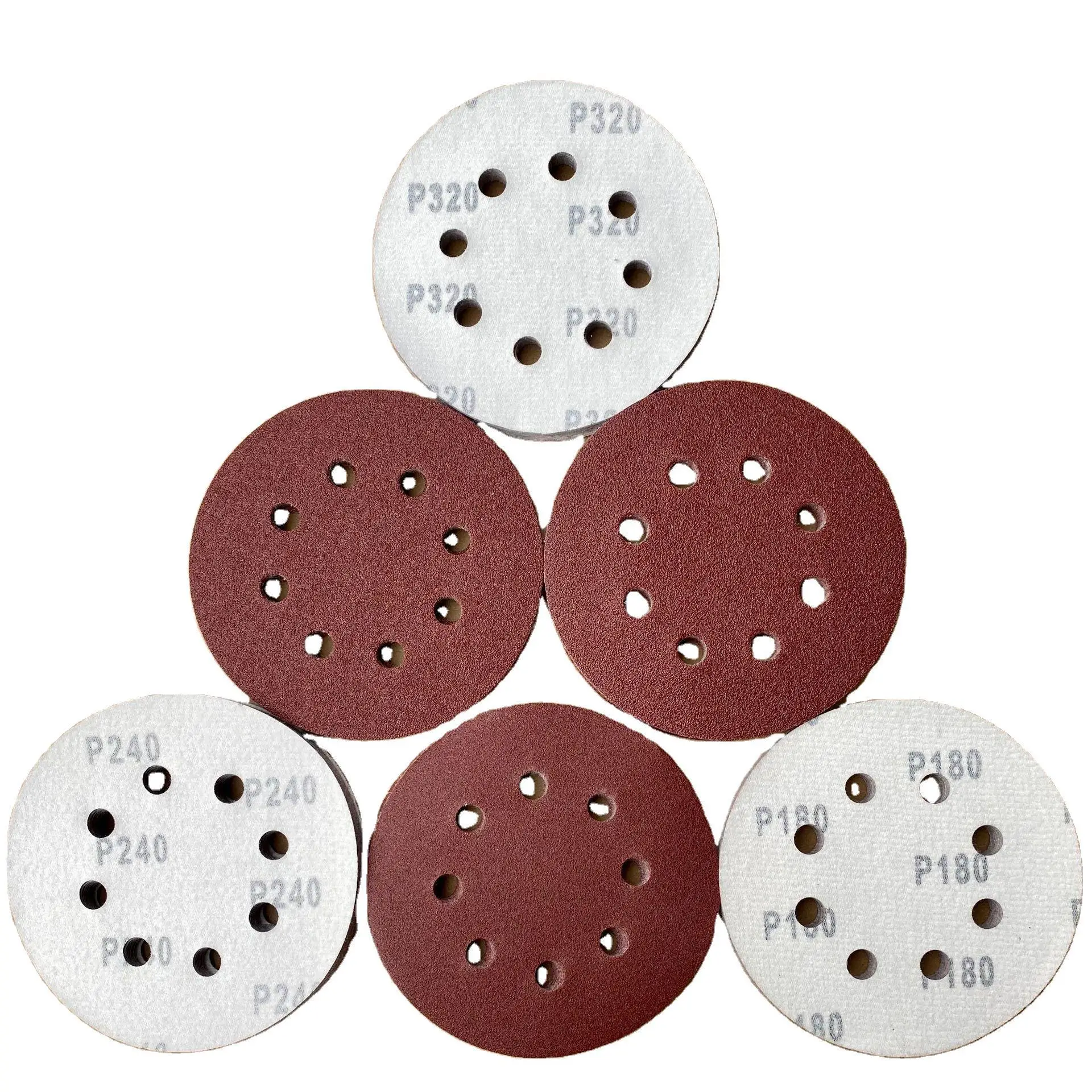 125mm brown red round abrasive sandpaper for car polishing with 5 holes sanding paper