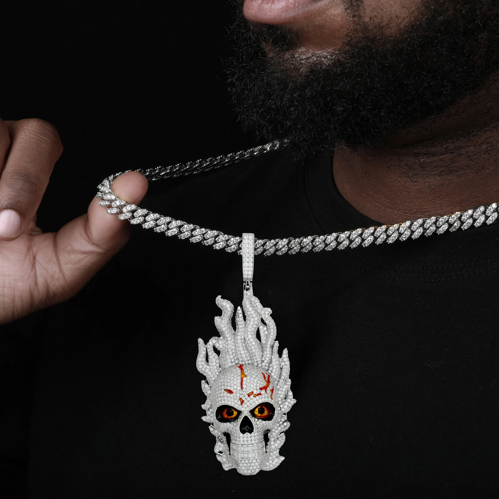 Hip Hop Men Gift Party Jewelry Enamel Plated 925 Sterling Silver VVS Moissanite Diamond Iced Out 3D Skull Face Pendant