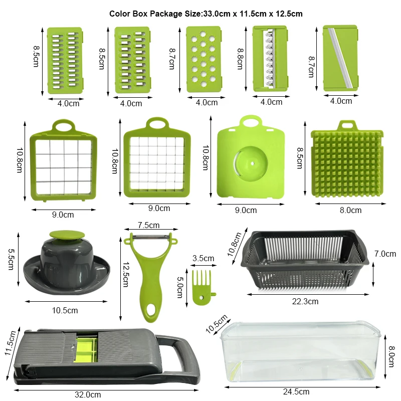 16pcs/set Durable Kitchen Tools Fruit & Vegetable Slicer Multifunctional Vegetable Chopper
