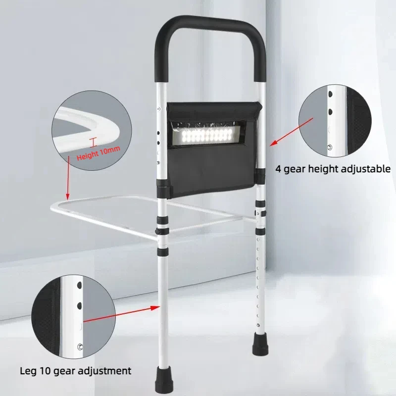 Height Adjustable Bed Rail with Hand Assistant Bar for Elderly Adults Bed Assist Rail Medical Bed Support Bar Mobility Assistant