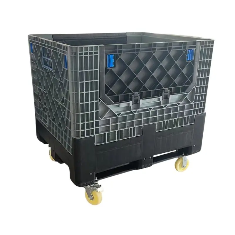 Plastic Stackable Folding Pallet Storage Bins Insulated  Rigid Pallet Storage Box with Wheels for Easy Transportation