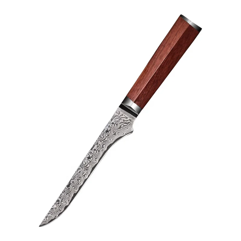 Damascus Stainless Steel Knife Wood Handle and String Stabilized Wood Rosewood Knife Wooden Handle Boning Knife