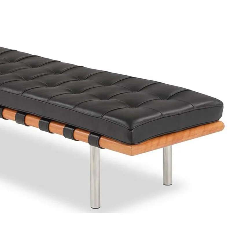 Classic Indoor Bedroom Bed End Bench Seat Chair Design Customized OAK Teak Ash Wood Genuine Leather Cushion Long Ottoman Benches