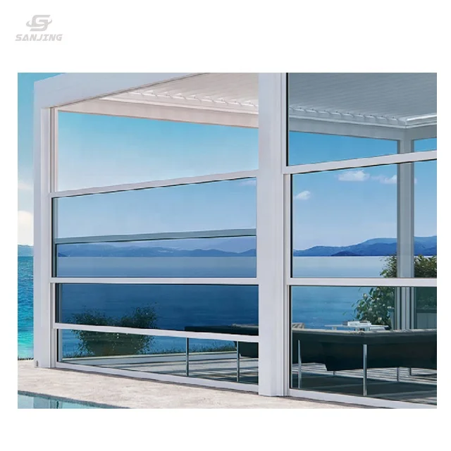 Remote controlled motorized Vertical sliding guillotine aluminum window for glass balcony