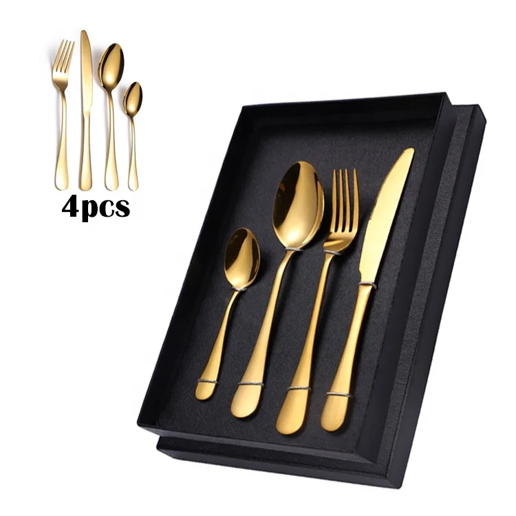 4 piece stainless steel cutlery , elegant and shiny gold flatware