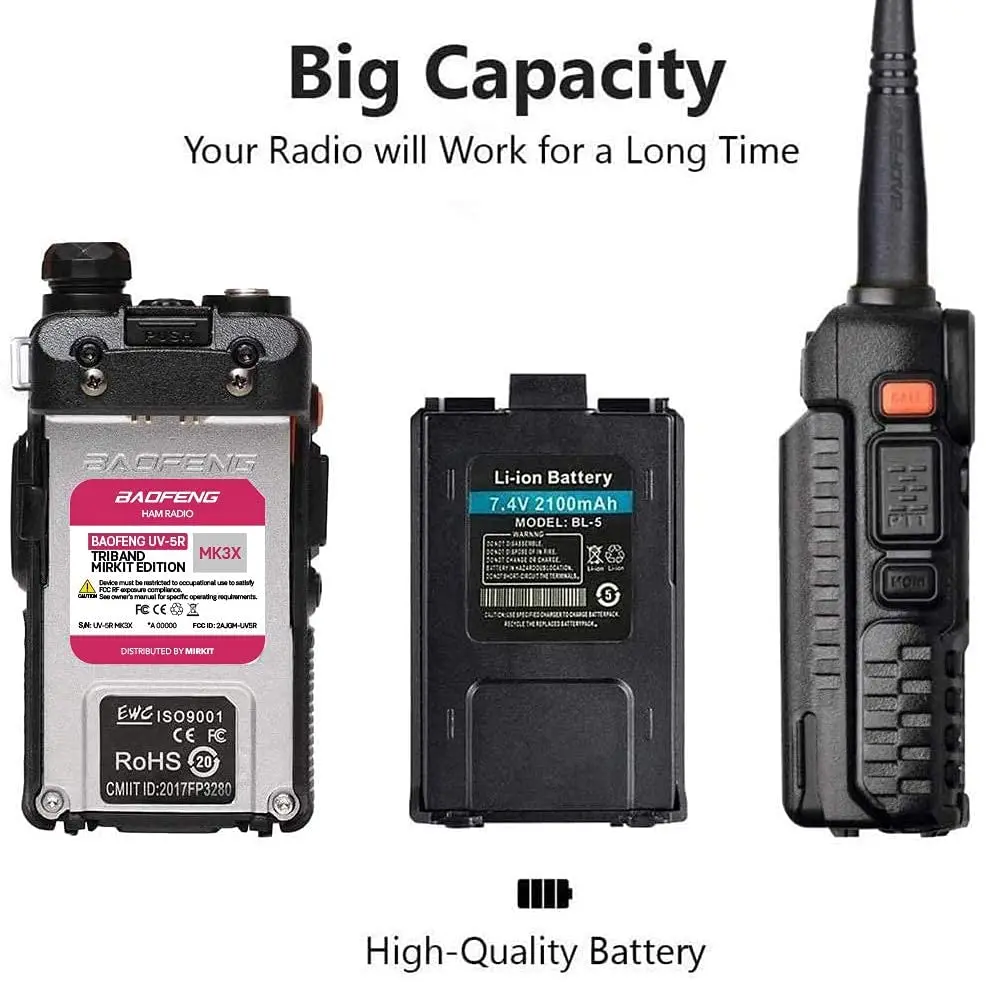 Baofeng UV-5R MK5 8 Вт Максимальная мощность. Любительское радио версия MIRKIT с батареей 1800 мАч для вашего