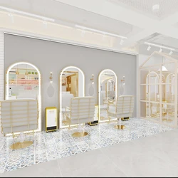 Gold Frame Salon Hairdressing Furniture Led Lamp Single Double Side Mirror Standing Wall Mounted Salon Furniture