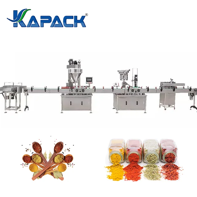 KAPACK Factory Direct Sales Of Automatic Spice Glass Plastic Bottle Filling And Capping Packaging Machine Production Line