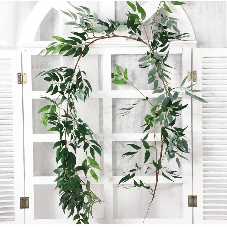 Wholesale Wedding Decoration Greenery Wreath Artificial Silk Hanging Willow Garland Plant Fake Green Leaf Willow Vine