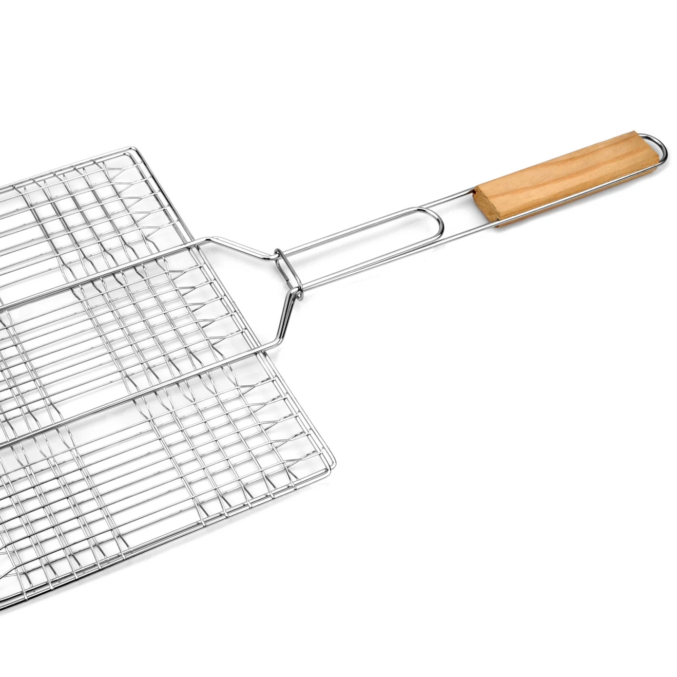 Chrome Plated 6 hamburger BBQ Grilling Basket With Wooden Handle