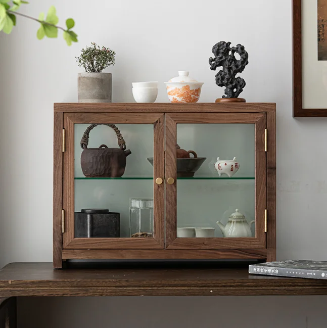 Walnut Wooden Bakery Display Case, solid wood Bakery Display Case desktop small storage cabinet