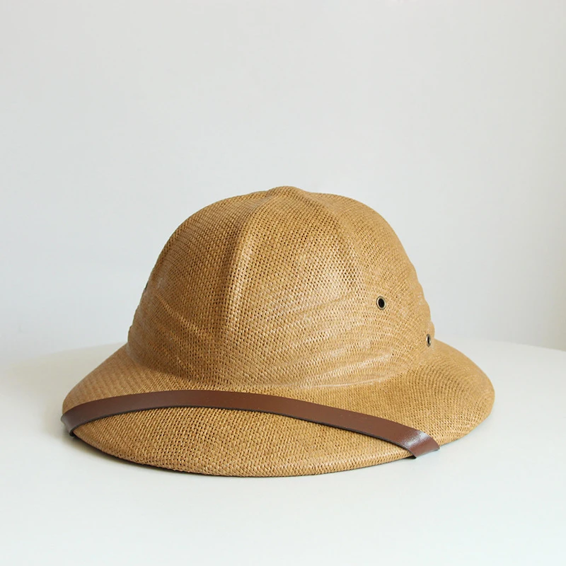 JAKIJAYI wholesale  Customized summer colorful Unisex Outdoor Paper Straw Pith helmet outdoor Safari straw hats for men