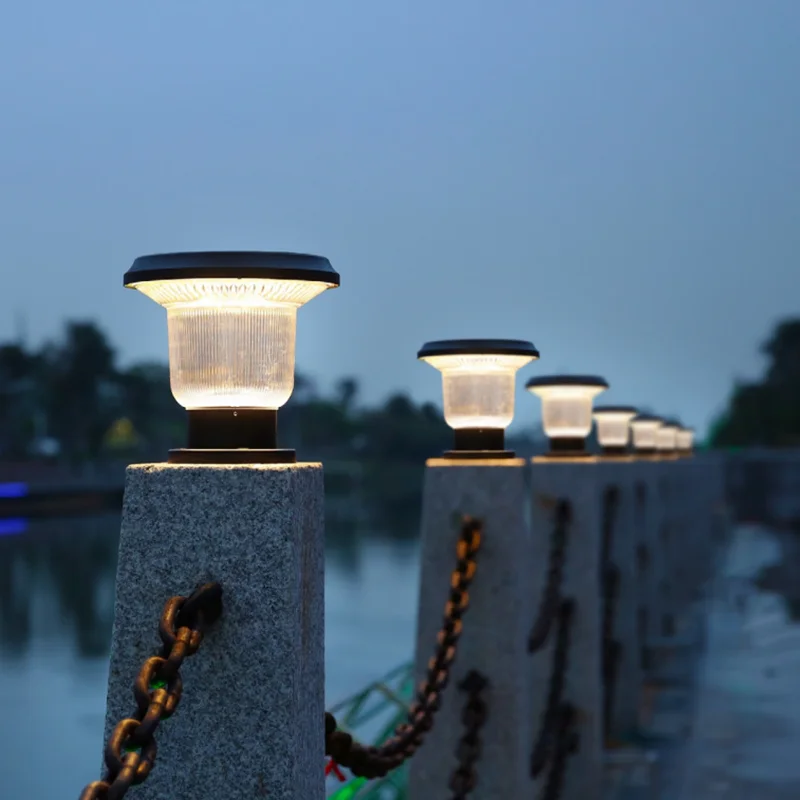 2024 New Solar Power LED Pillar Lamp Outdoor Garden Fence Yard Post Pillar Lights Column Head Lamp