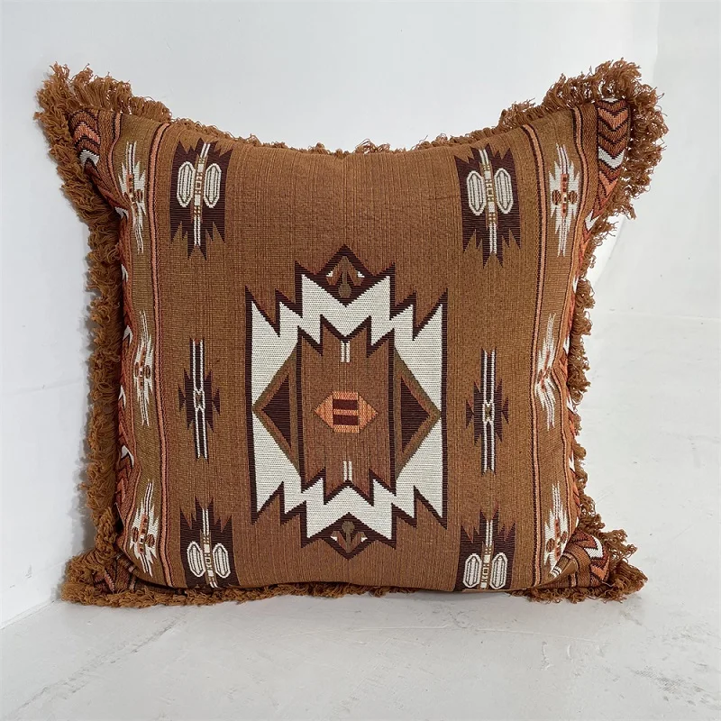custom tapestry  woven 45*45CM sofa  cushion  cover  jacquard pillow with 5CM  Fringe