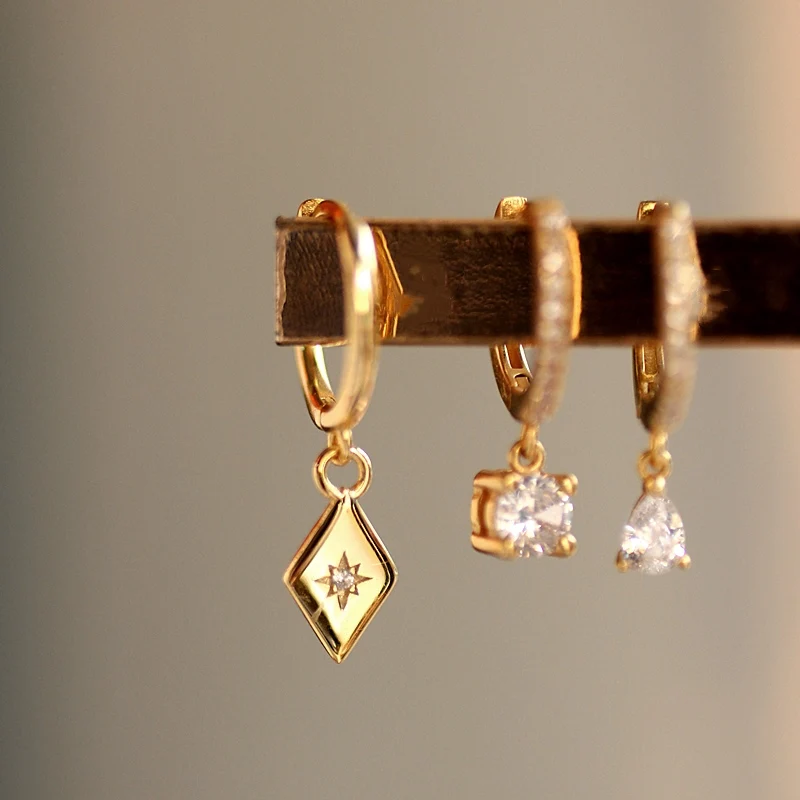 Rhombus Eight Pointed Star Small Hoop Earrings Huggies 18K Gold Plated Earrings Vintage Minimalist Sterling Silver 925 Jewelry
