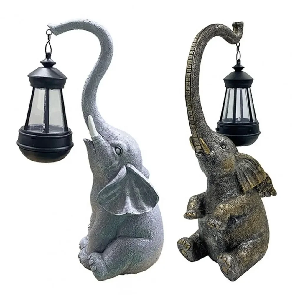 Outdoor Elephant Solar Lamp Decoration Waterproof Resin Craft Ornament Statue Yard Balcony