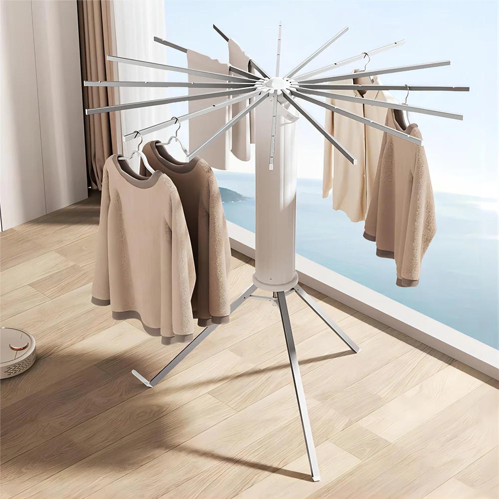 16 Metal Rods Heavy Duty Portable Tripod Clothes Dryer Cloth Hanging Shelf Folding Detachable Drying Laundry Rack