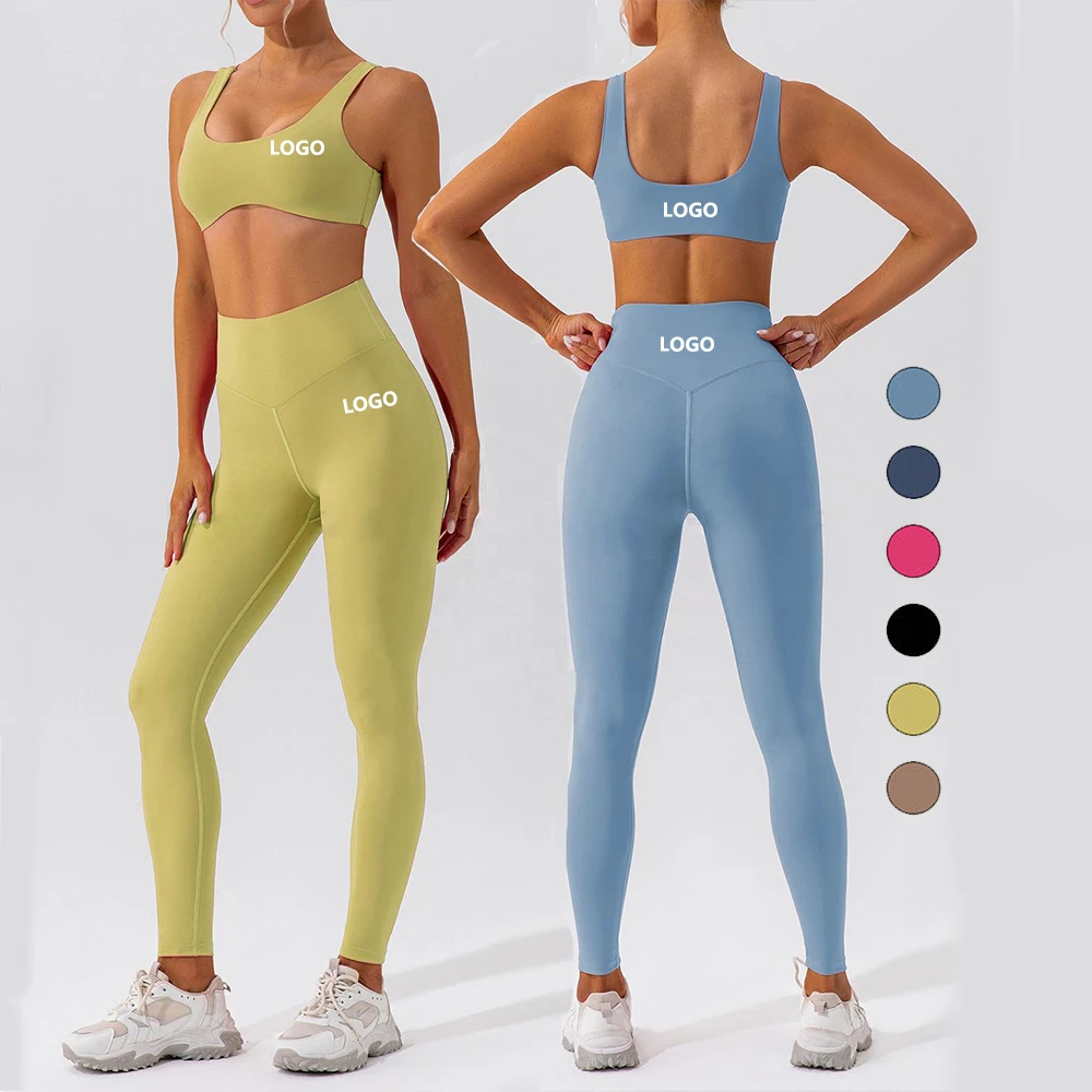 OEM Solid Color Athletics Activewear Sexy Yoga Sets Shock proof Sports Bra Yoga Legging Suit Workout Women Yoga Gym Fitness Sets