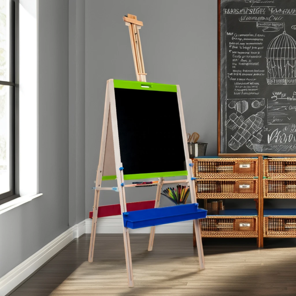 Adjustable Double Side Blackboard Magnetic Whiteboard Wooden Stand Easel for 2-4 Years Old Unisex Children Drawing Toys Painting