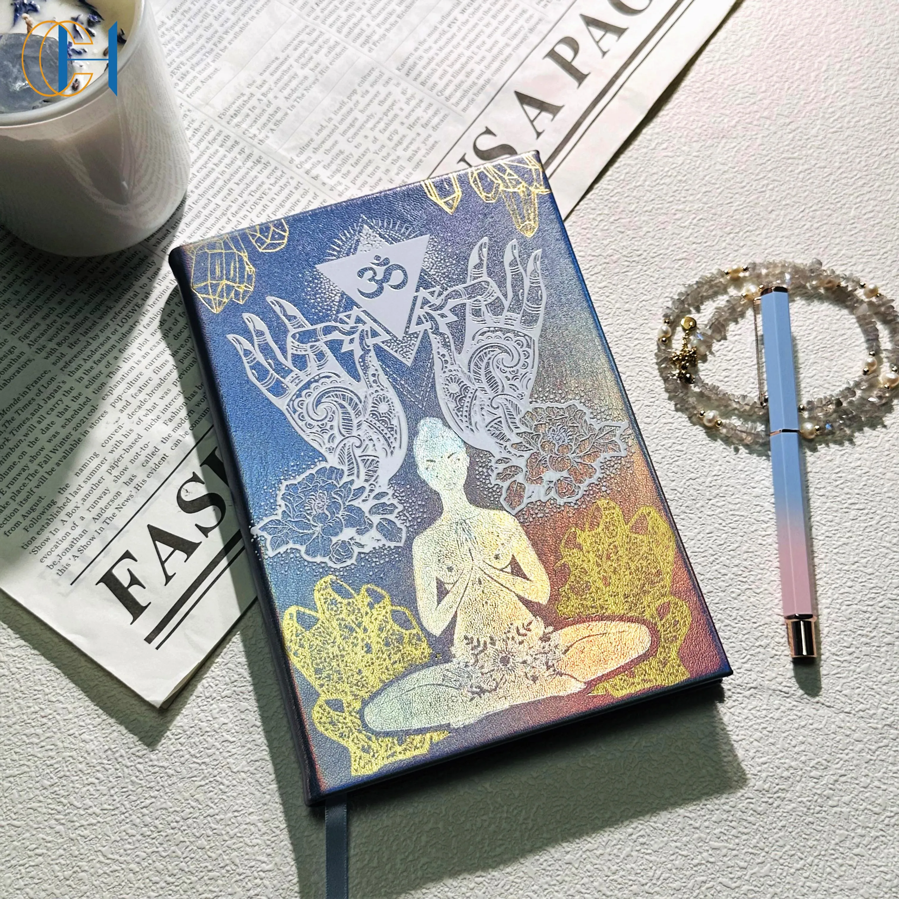 C&H Customized Stationary Gift Set Elegant Pen and Leather Cover Custom Print Crystal Magnetic A5 Journal