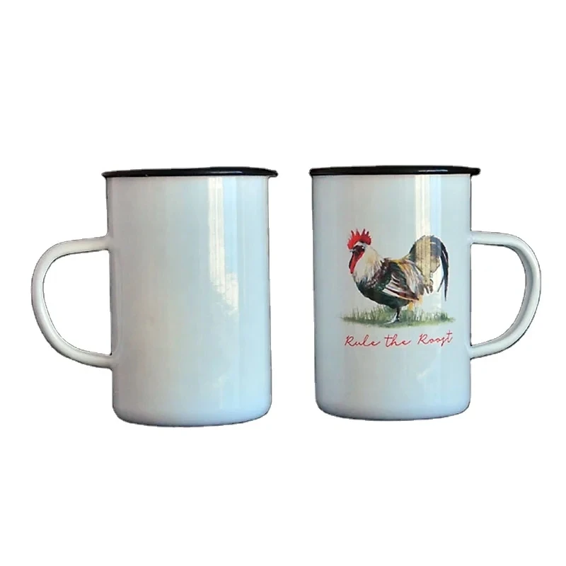 Worth Buying Cock Horse Goat White Slim Enamel Coffee Mug With Animal Printing