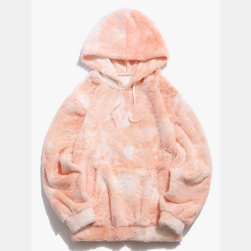 2022 Hoodie Manufacturers Faux Fur Fluffy Hooded Sweatshirt Winter Heavy Mens Sherpa Fleece Pullover Tie Dye Hoodie