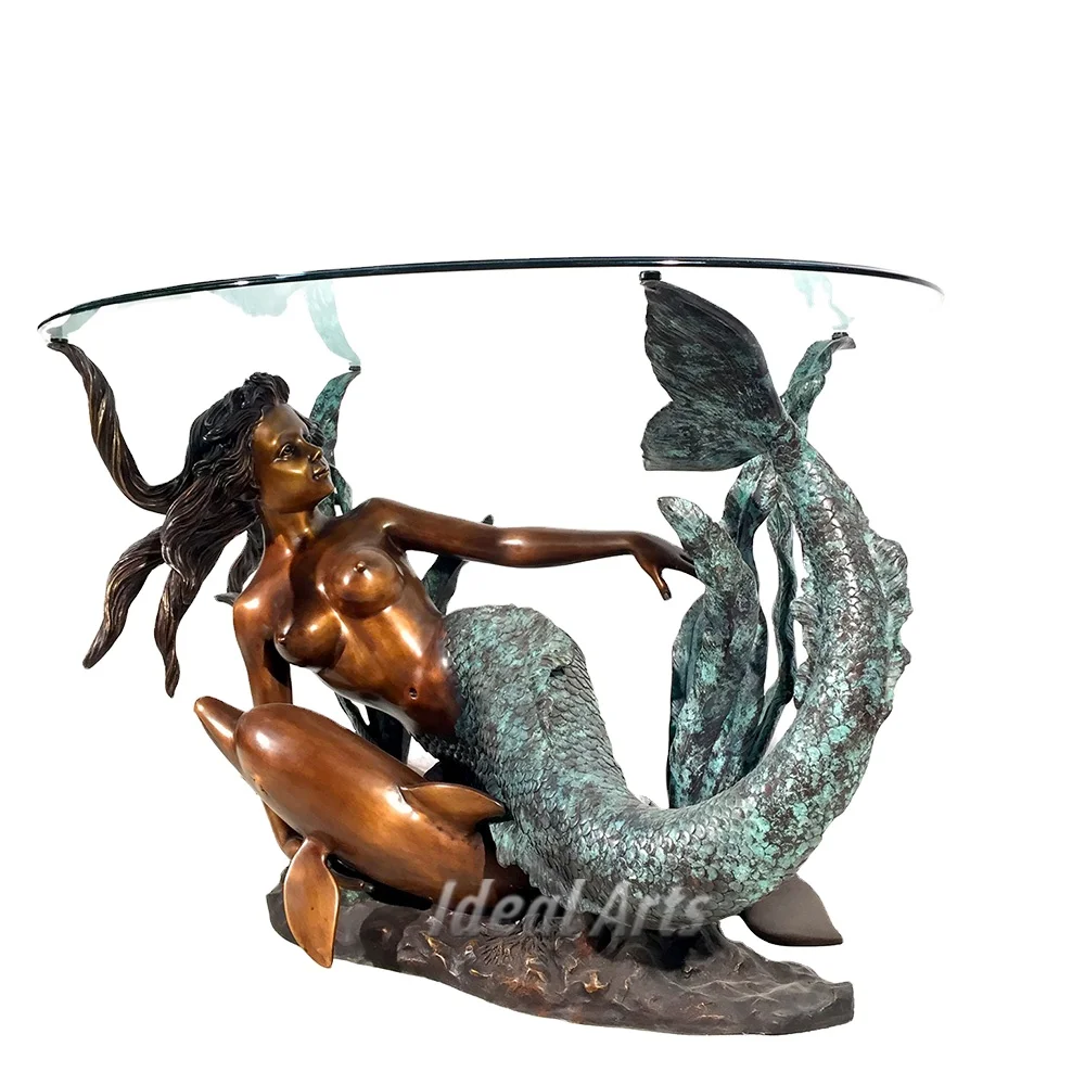 custommade home decor life size sexy woman bronze metal mermaid statue sculpture coffee table