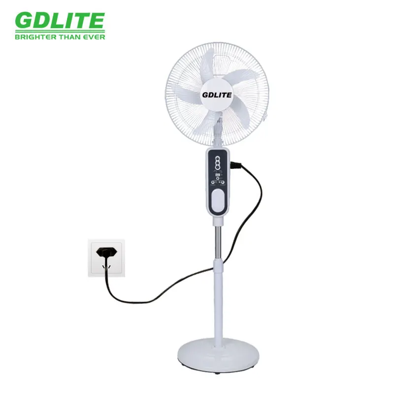 GDLITE hot selling 6V 16Inch 12V AC/DC High Quality Electric Rechargeable fan with remote control and Solar Panel 5 blades