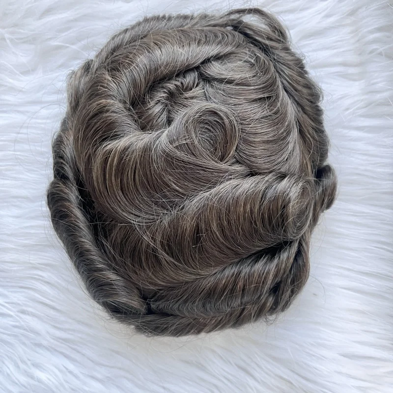 Emeda top quality #7 brown color mono toupee men hair replacement remy human hair pieces