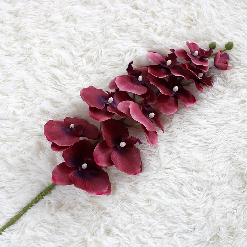 
New Design wedding decoration flowers artificial real touch 11 heads dark red butterfly orchids 