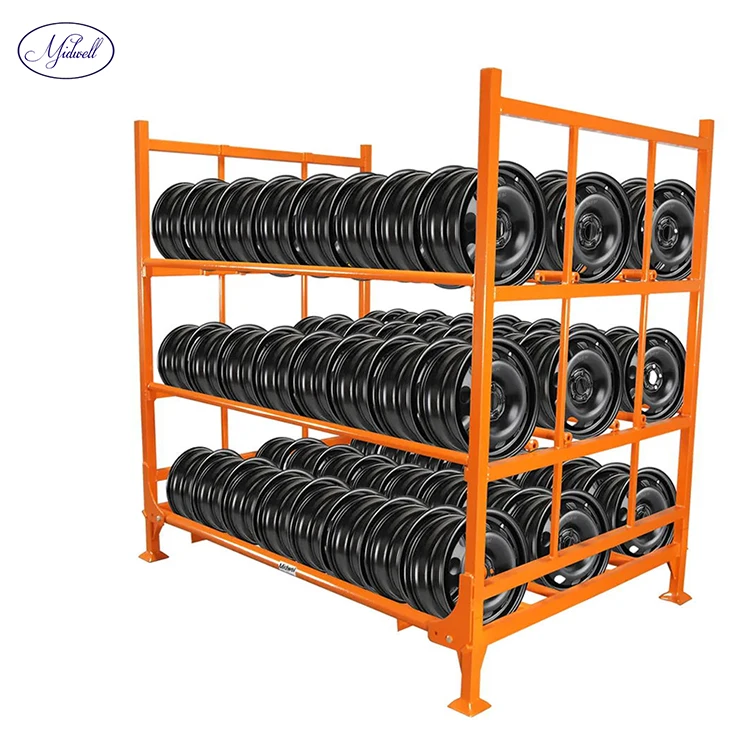 Customized 3 layers Movable Wheels RIM Utility Tire Foldable Portable Stacking Racks for Smaller tyres storage