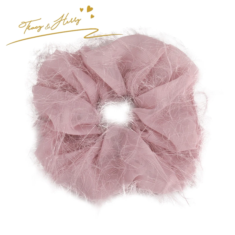 Tracy & Herry 2023 New Net Yarn Floating Flocculant Large Scrunchie Fashion Fairy Hair Tie  Elegant Hair Accessories Rope