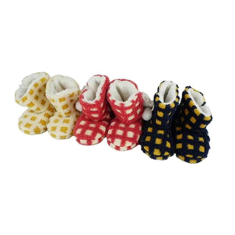 Special Fabric Soft Colorful 3D Grid Sherpa with Cute Pompom Winter Warm Women Plush Indoor Boots Shoes